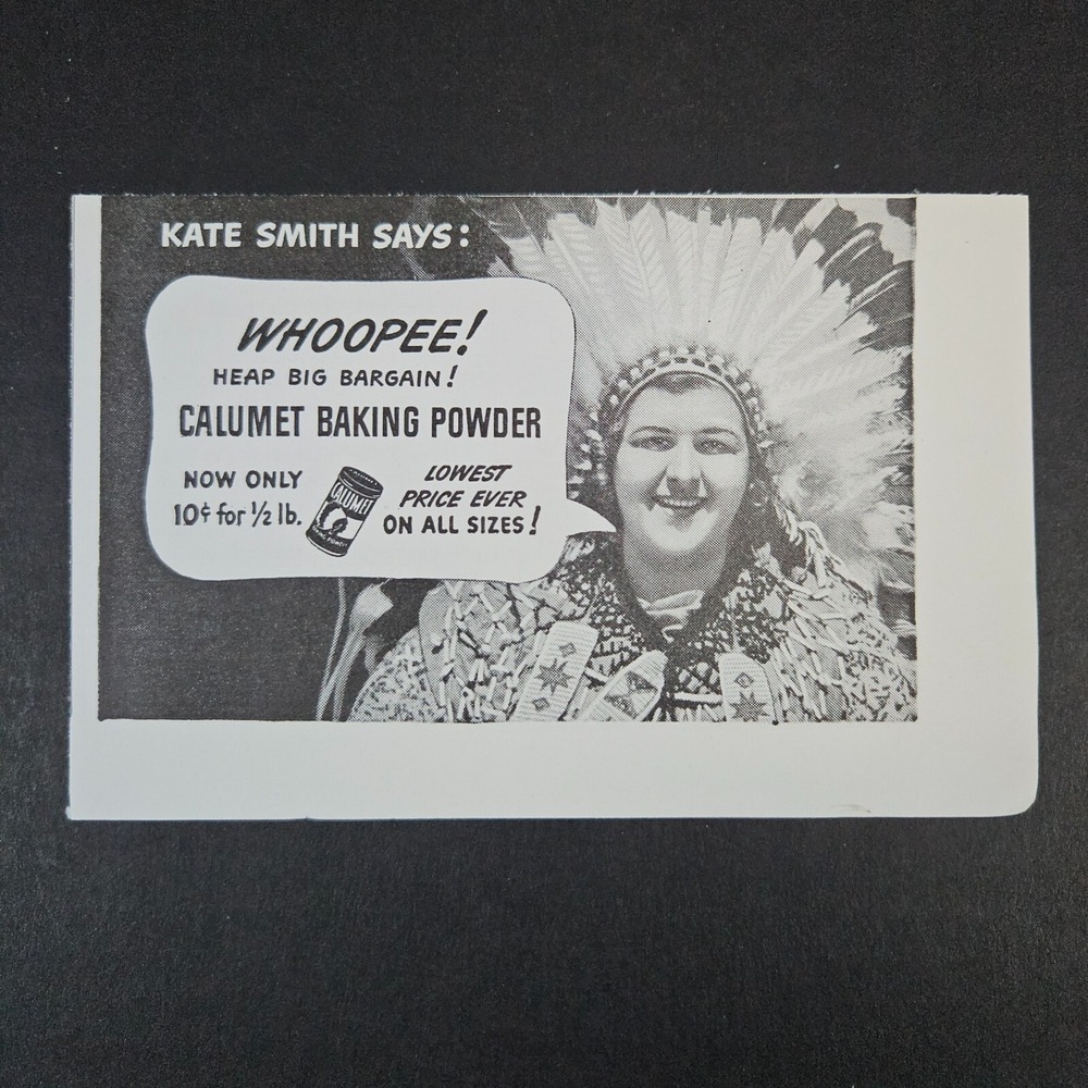 1941 Calumet Baking Powder Kate Smith Vintage Print Ad Native American Headdress